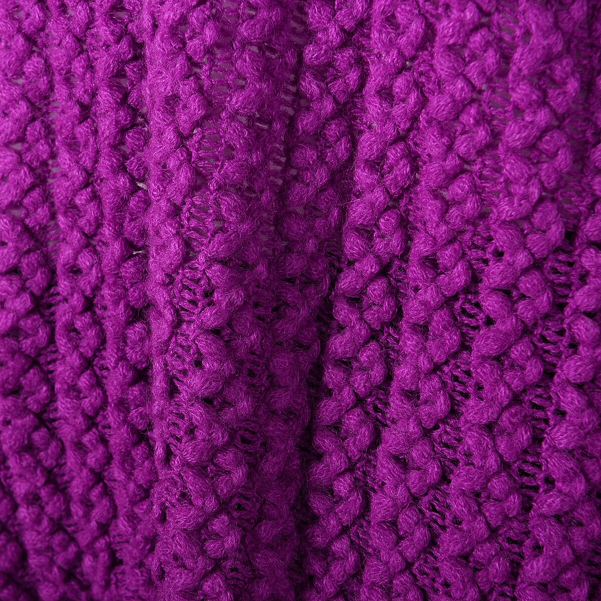 Purple Cable Knit Dolman Sleeve Sweater With Fringe (One Size Fits Most, 100% Acrylic) image number 3