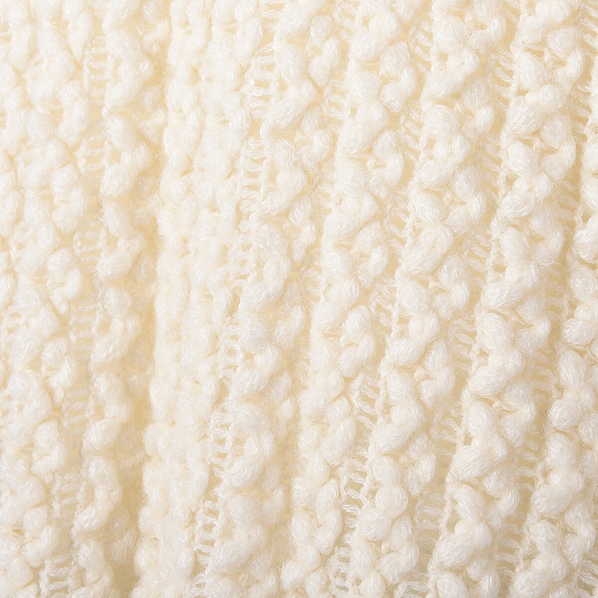 Off White Cable Knit Dolman Sleeve Sweater With Fringe (One Size Fits Most, 100% Acrylic) image number 3