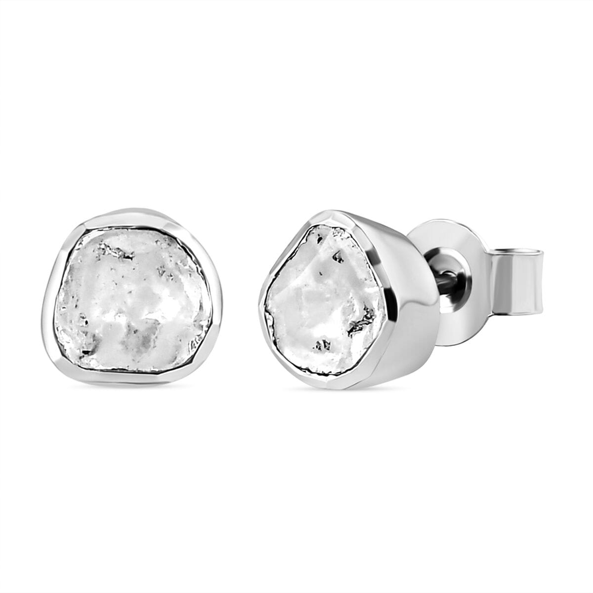 Artisan Crafted Polki Diamond Stud Earrings in Platinum Over Sterling Silver 0.50 ctw image number 0