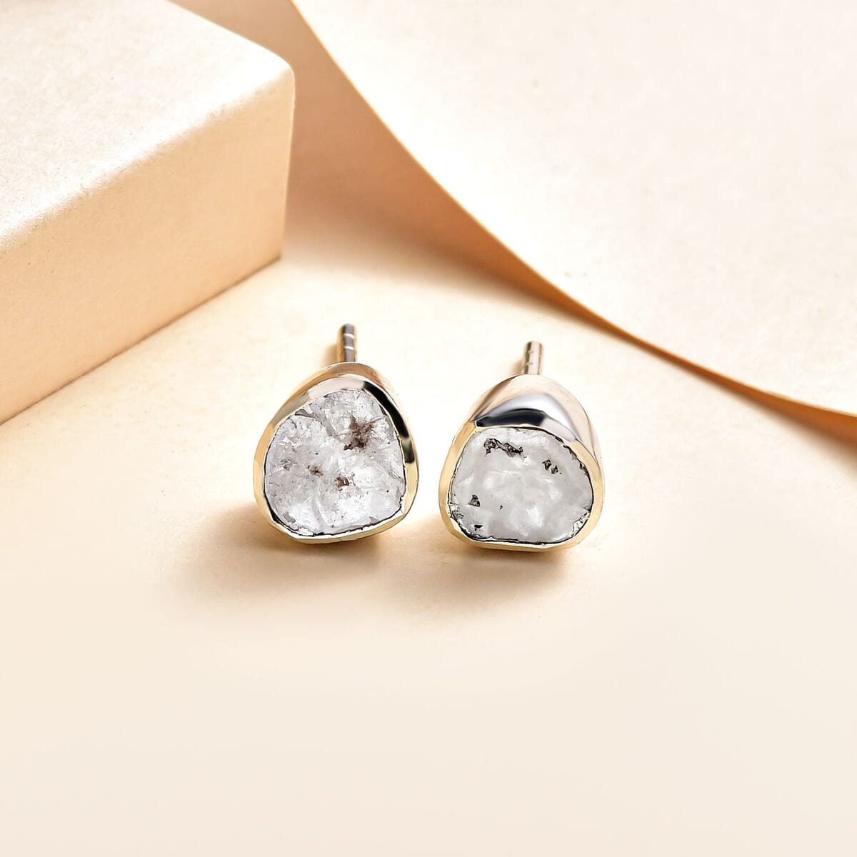 Artisan Crafted Polki Diamond Stud Earrings in Platinum Over Sterling Silver 0.50 ctw image number 1