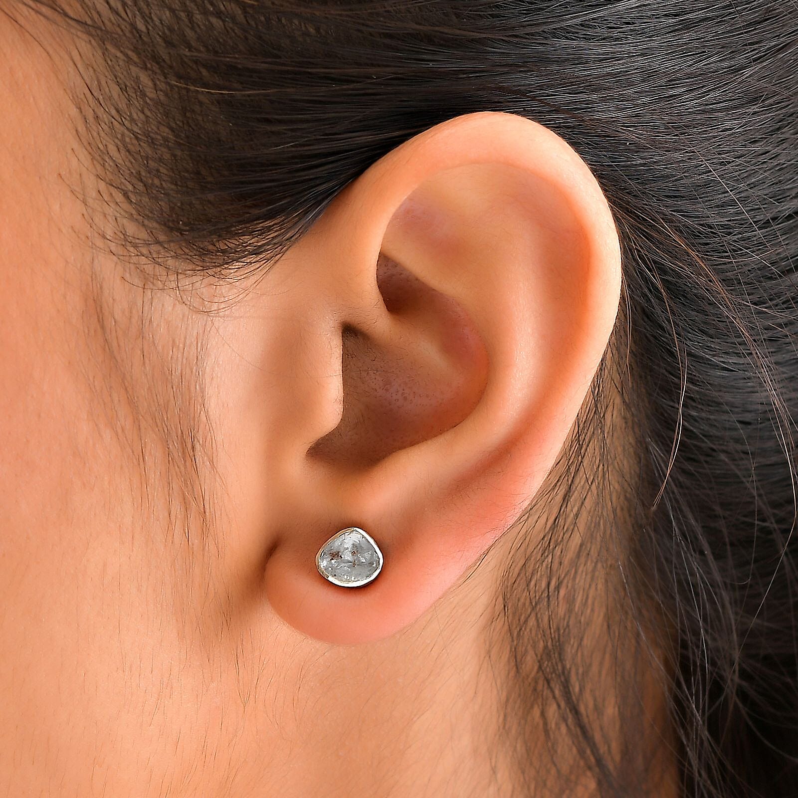 Artisan Crafted Polki Diamond Stud Earrings in Platinum Over Sterling Silver 0.50 ctw