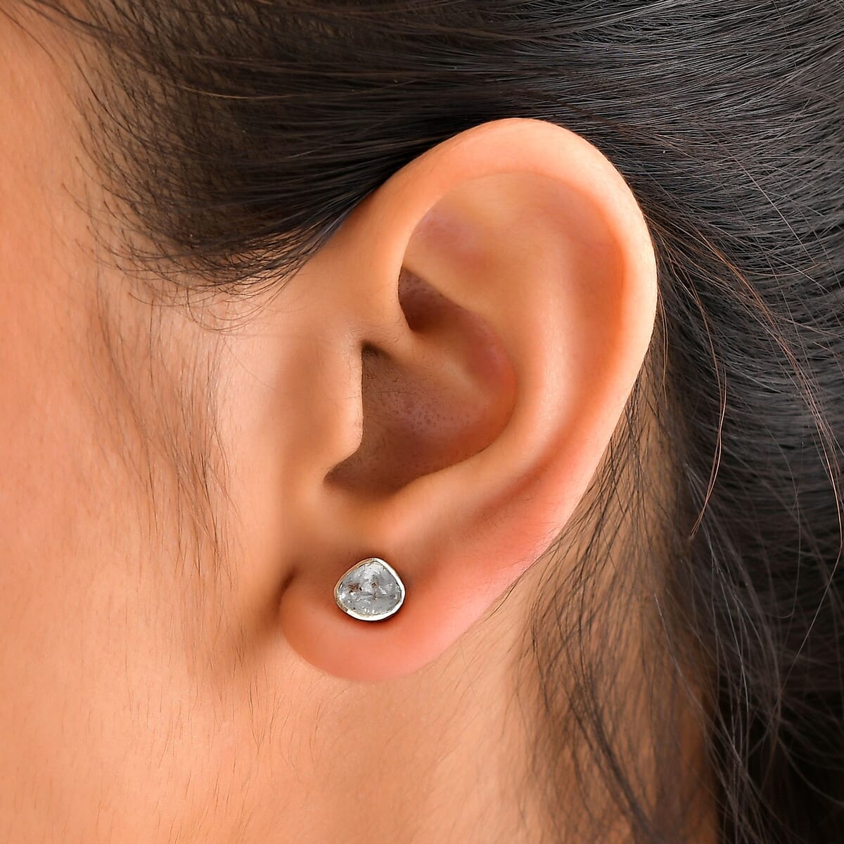 Artisan Crafted Polki Diamond Stud Earrings in Platinum Over Sterling Silver 0.50 ctw image number 2