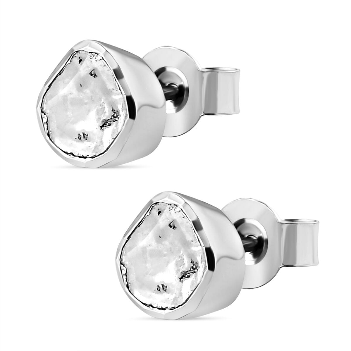 Artisan Crafted Polki Diamond Stud Earrings in Platinum Over Sterling Silver 0.50 ctw image number 3