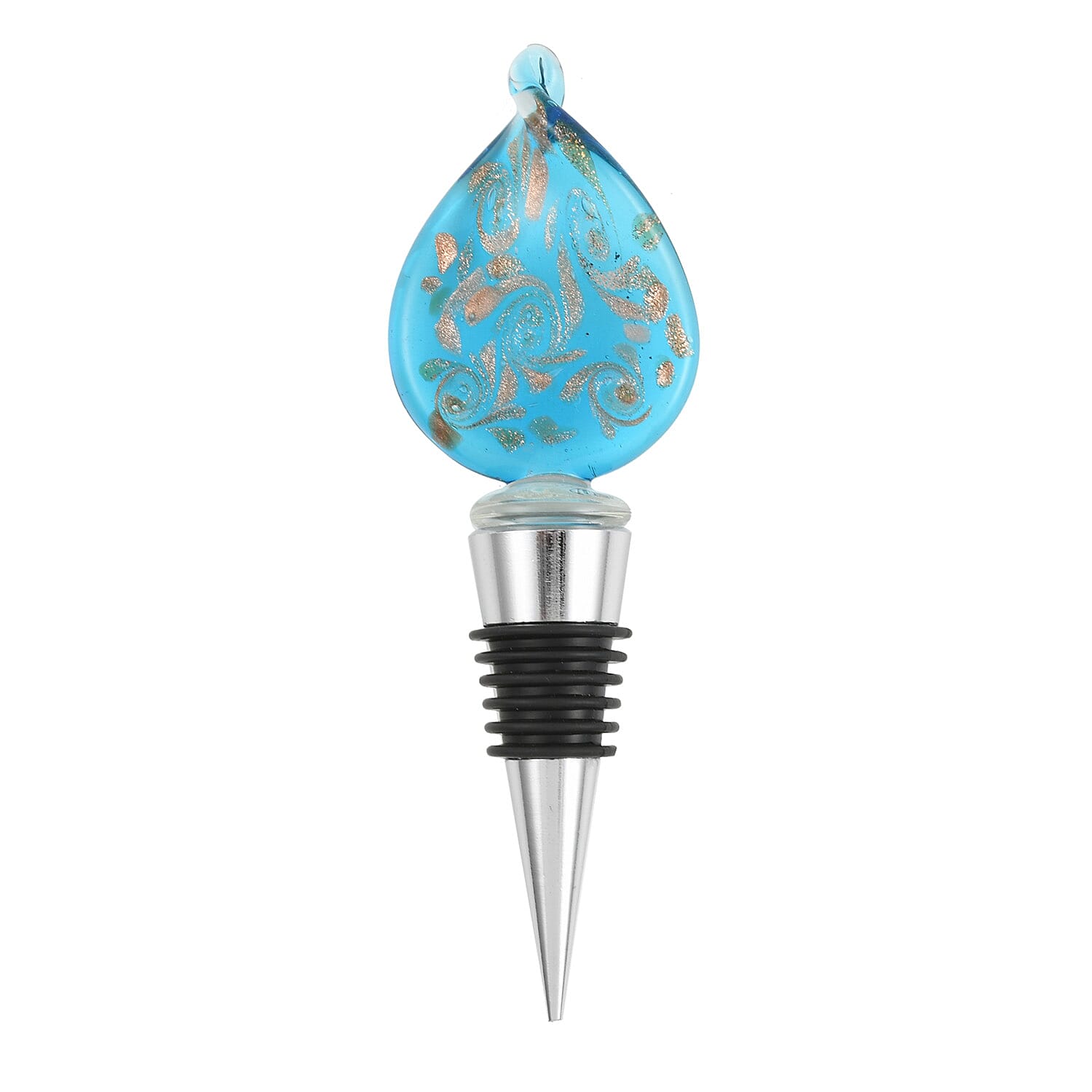 Blue Color Murano Style and Multi Gemstone Pendant With Necklace 20-23 Inches and Bottle Stopper in Silvertone