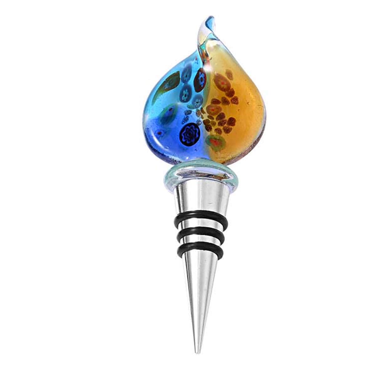 Multi Color Murano Style and Multi Gemstone Pendant With Necklace 20-23 Inches and Bottle Stopper in Silvertone image number 4