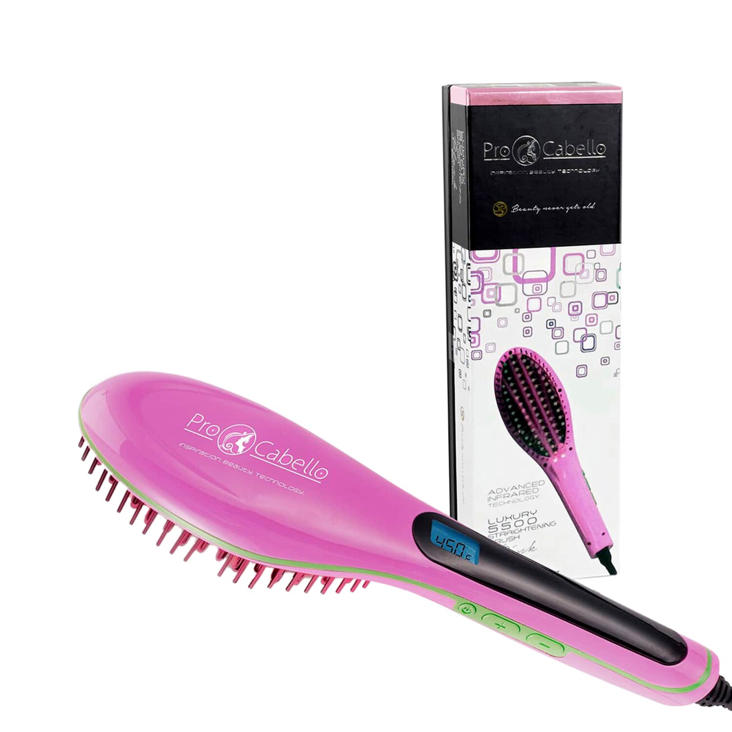 ProCabello good Hair Straightening Brush Heated Ceramic Straightener Comb - Pink