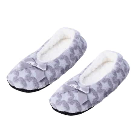 Homesmart Gray Star Pattern Microfiber Faux Fur, Sherpa Booties and Matching Ballerina Slippers (Women's Size 5-10) image number 4
