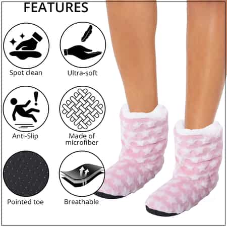 HOMESMART Pink Star Pattern Microfiber Faux Fur, Sherpa Booties and Matching Ballerina Slippers (Women's Size 5-10) image number 1