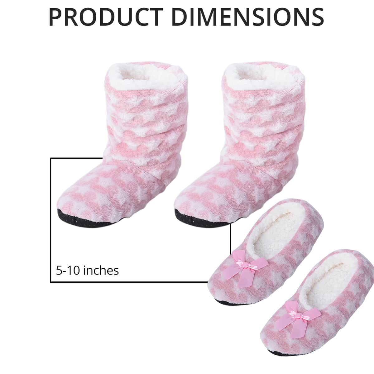 HOMESMART Pink Star Pattern Microfiber Faux Fur, Sherpa Booties and Matching Ballerina Slippers (Women's Size 5-10) image number 2