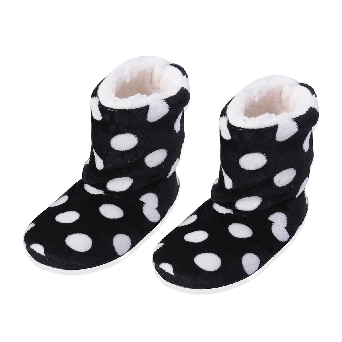 Passage Set of 2 Blue Star and Black Polka Dot Pattern 100% Polyester Faux Fur, Sherpa Booties (Size S) image number 3