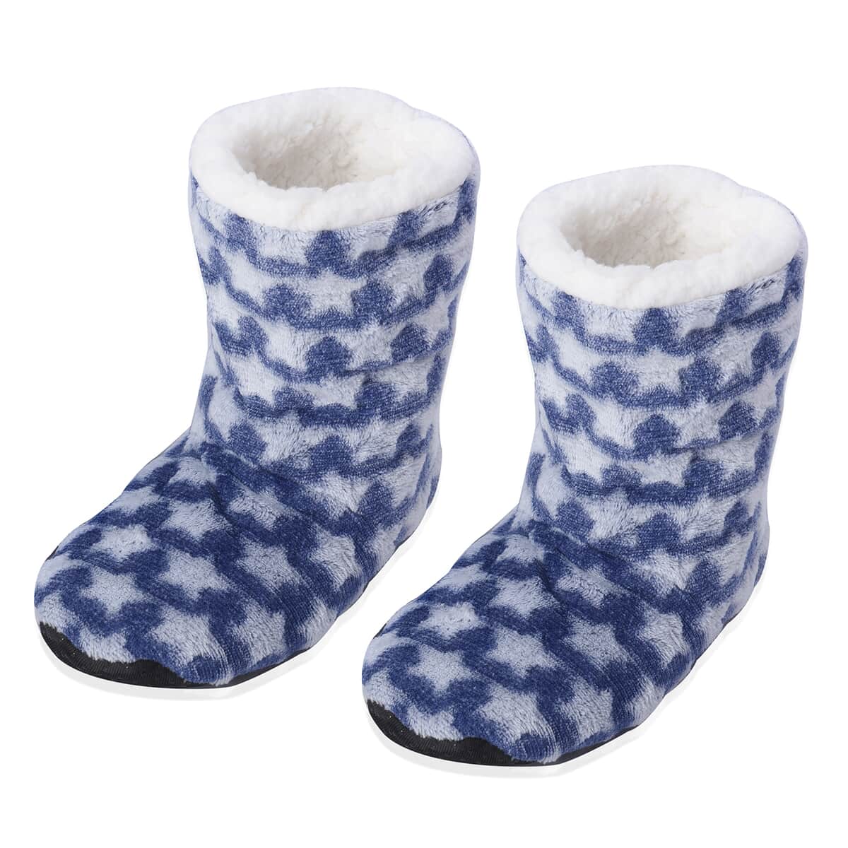 Passage Set of 2 Blue Star and Black Polka Dot Pattern 100% Polyester Faux Fur, Sherpa Booties (Size S) image number 5