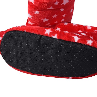 Passage Set of 2 Pairs Red and Navy Star Pattern 100% Polyester Faux Fur, Sherpa Booties (Size S)