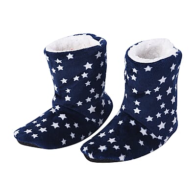 Passage Set of 2 Pairs Red and Navy Star Pattern 100% Polyester Faux Fur, Sherpa Booties (Size S)