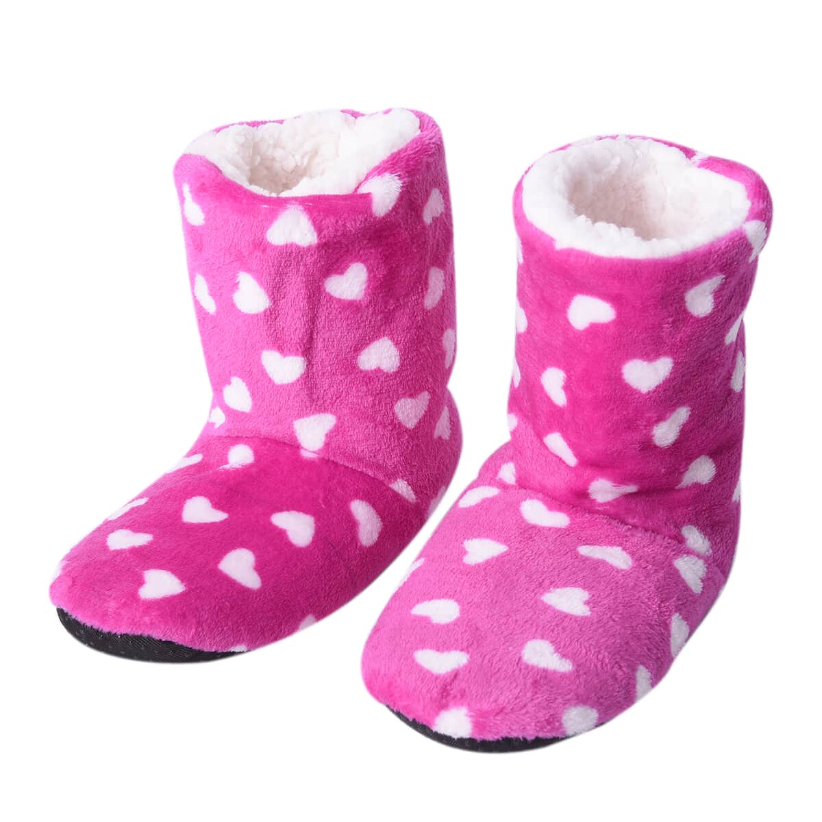 Passage Set of 2 Pairs Blue and Pink Heart Polka Dot Pattern 100% Polyester Faux Fur, Sherpa Booties (Size S) image number 3