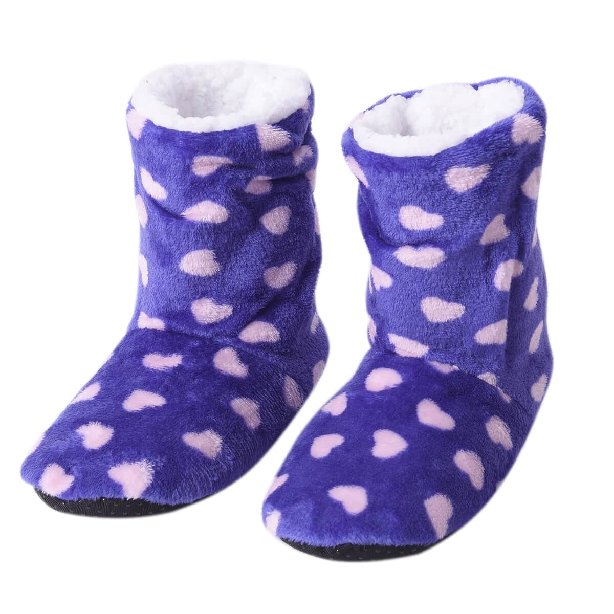 Passage Set of 2 Pairs Blue and Pink Heart Polka Dot Pattern 100% Polyester Faux Fur, Sherpa Booties (Size S) image number 5