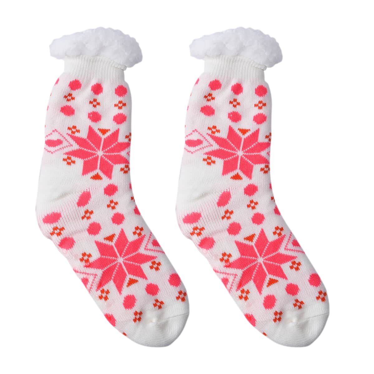 Homesmart Women & Girl Snowflake Pattern Sherpa Lined Nonskid Warm & Fuzzy Slipper Socks with Gripper (2 Pairs) image number 4