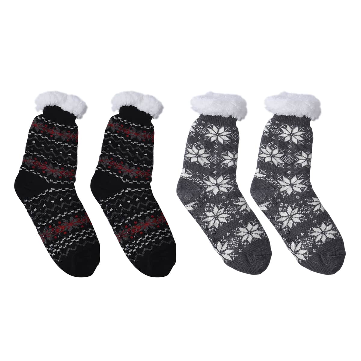 Homesmart Set of 2 Pairs White Snowflake and Navy Blue with Inside Sherpa Acrylic Knitted Socks image number 0