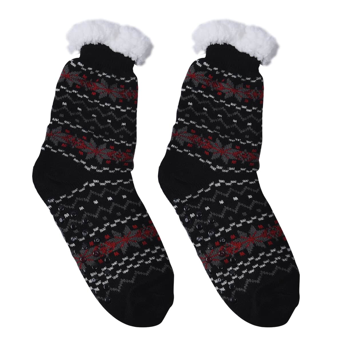 Homesmart Set of 2 Pairs White Snowflake and Navy Blue with Inside Sherpa Acrylic Knitted Socks image number 1