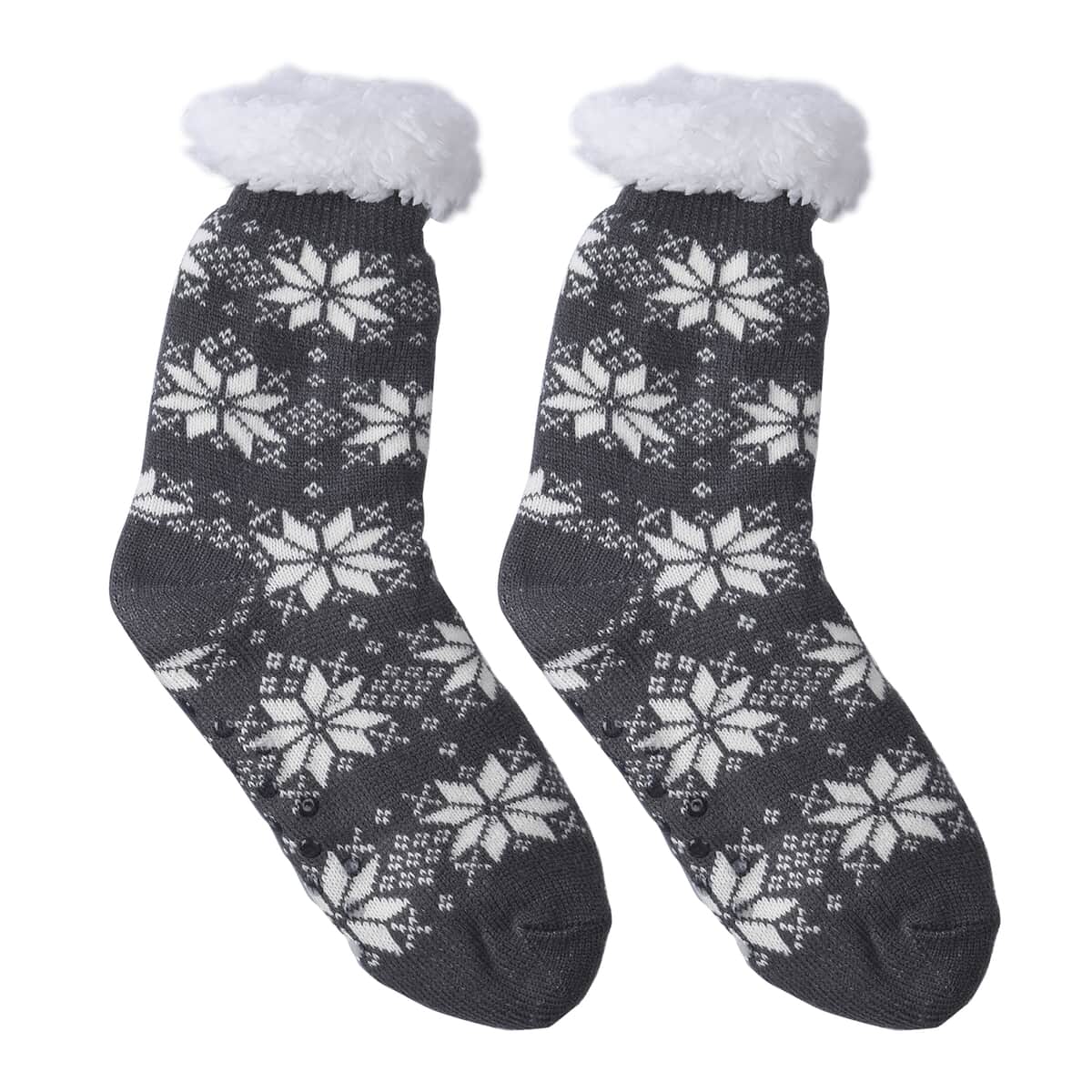 Homesmart Set of 2 Pairs White Snowflake and Navy Blue with Inside Sherpa Acrylic Knitted Socks image number 3