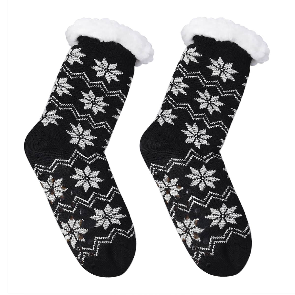 Homesmart Set of 2 Pairs White Snowflake and Navy Blue with Inside Sherpa Acrylic Knitted Socks image number 5