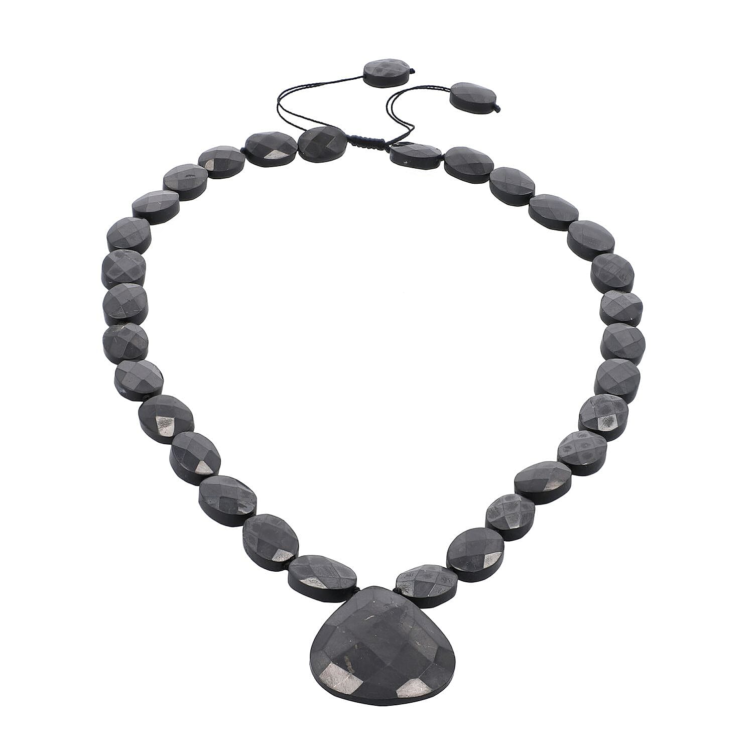 Natural Shungite Checkered Bead Drop Necklace (20-22 in) in Sterling Silver 341ctw
