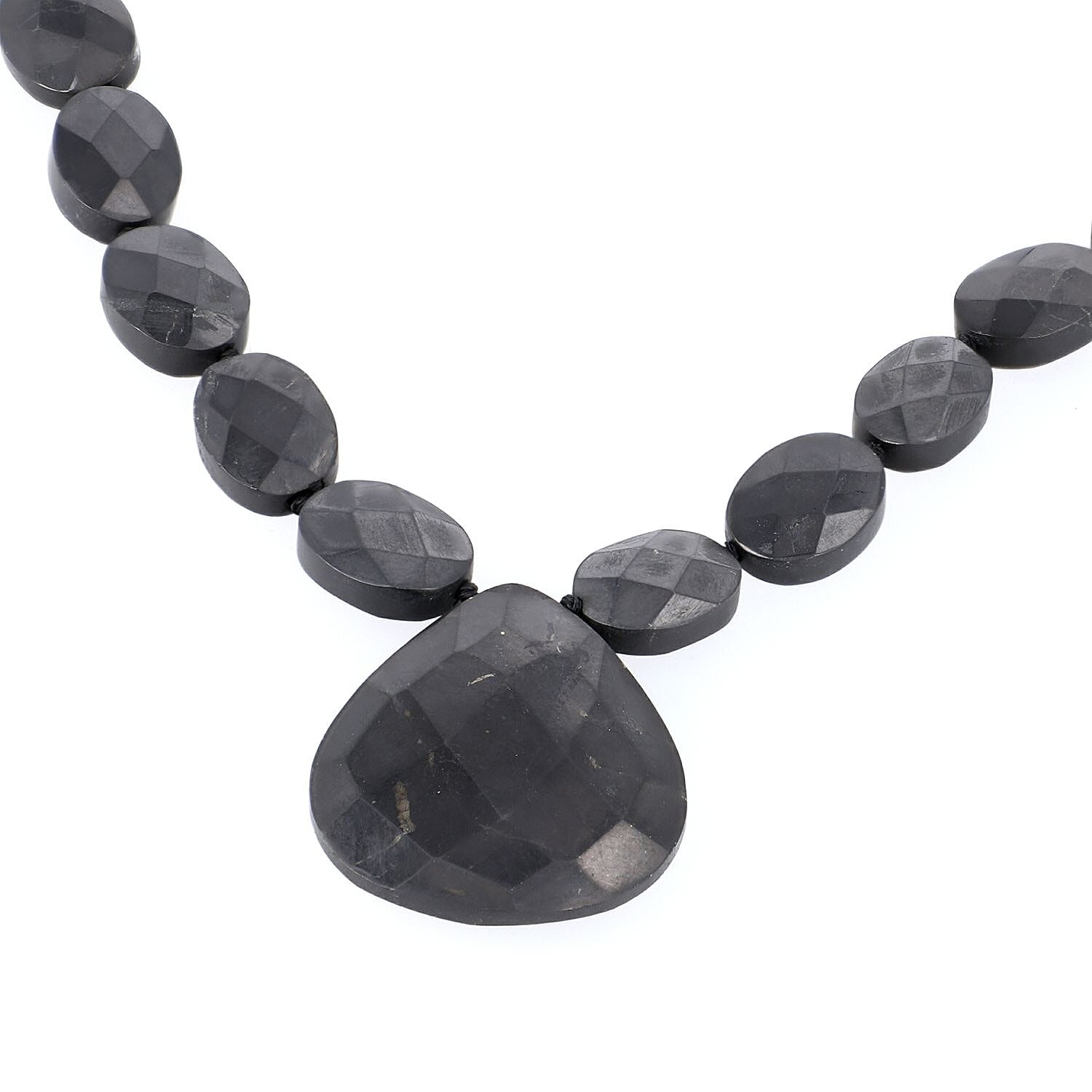 Natural Shungite Checkered Bead Drop Necklace (20-22 in) in Sterling Silver 341ctw