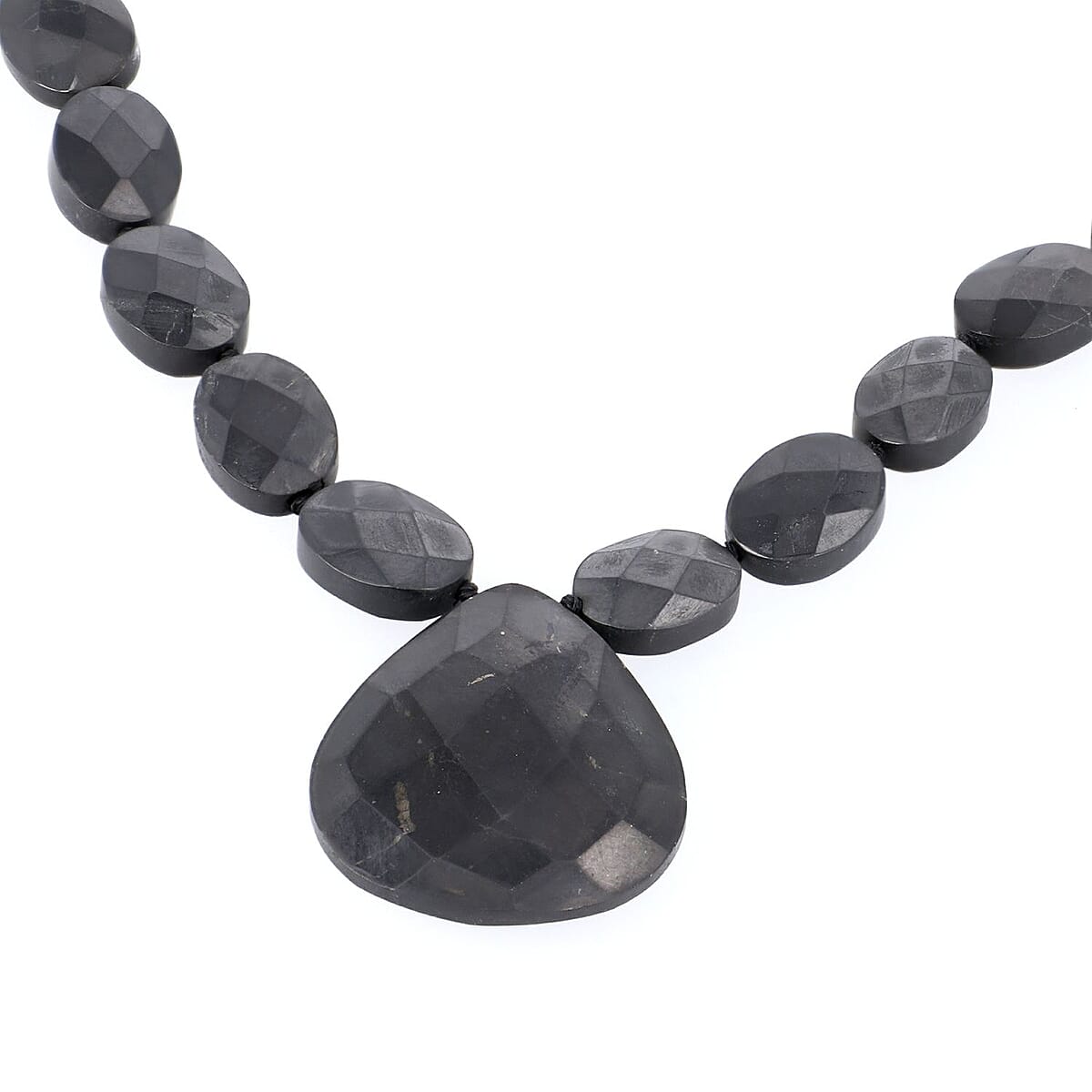 Natural Shungite Checkered Bead Drop Necklace (20-22 in) in Sterling Silver 341ctw image number 1