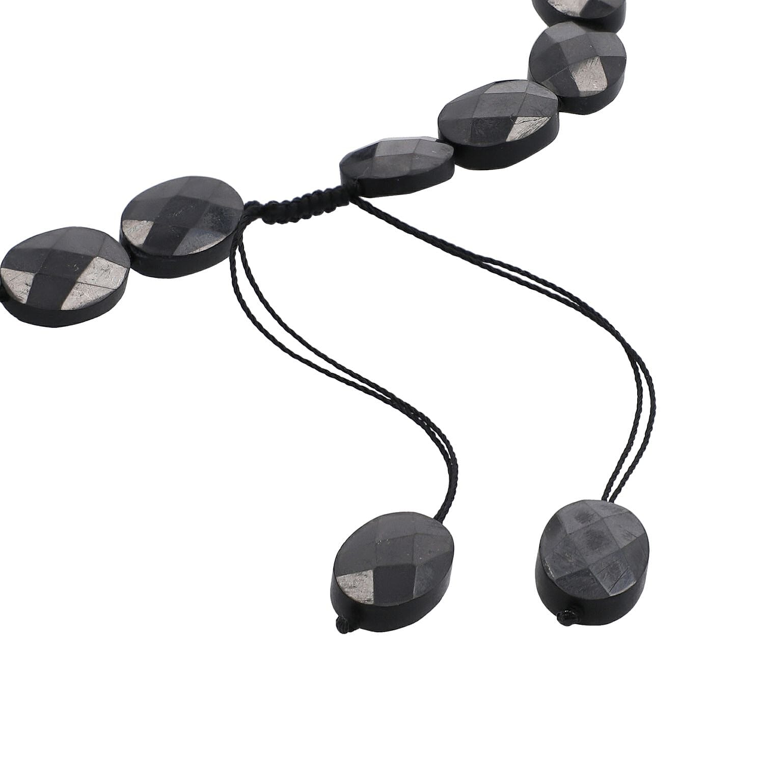 Natural Shungite Checkered Bead Drop Necklace (20-22 in) in Sterling Silver 341ctw