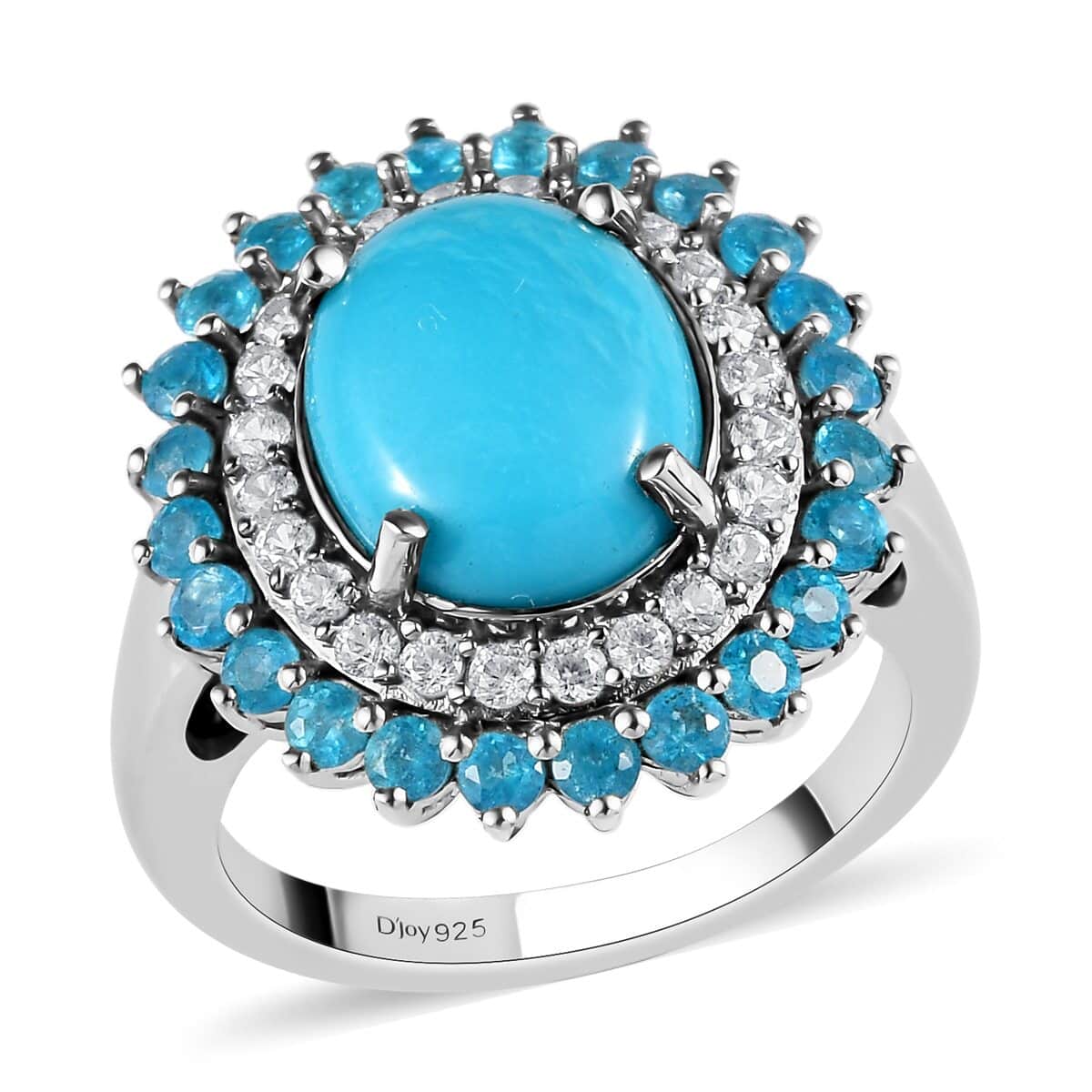 American Natural Sleeping Beauty Turquoise and Multi Gemstone Double Halo Ring in Platinum Over Sterling Silver 4.50 ctw image number 0