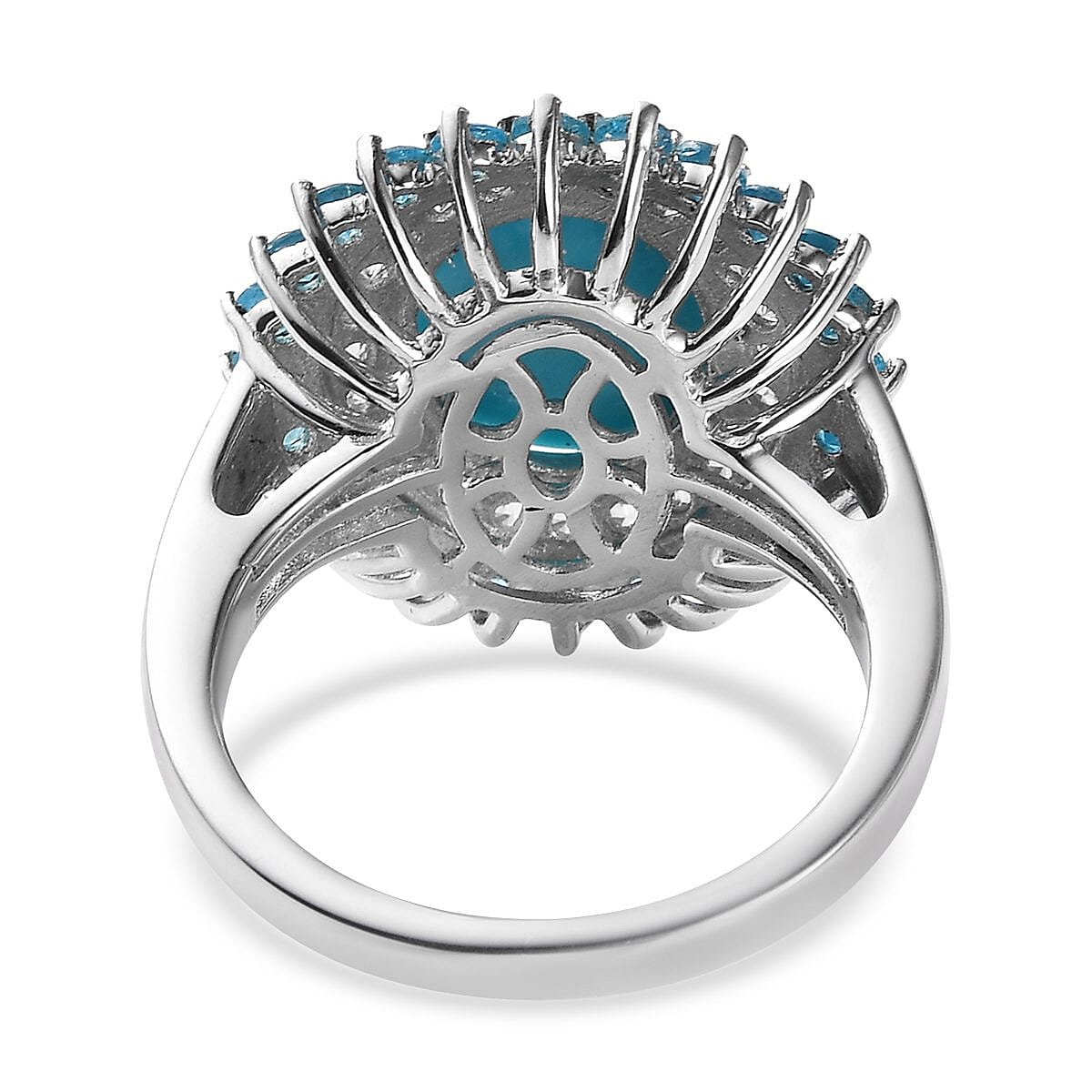 Sleeping Beauty Turquoise and Multi Gemstone Double Halo Ring in Platinum Over Sterling Silver (Size 10.0) 4.50 ctw