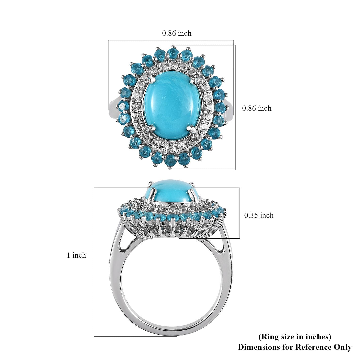 Sleeping Beauty Turquoise and Multi Gemstone Double Halo Ring in Platinum Over Sterling Silver (Size 10.0) 4.50 ctw
