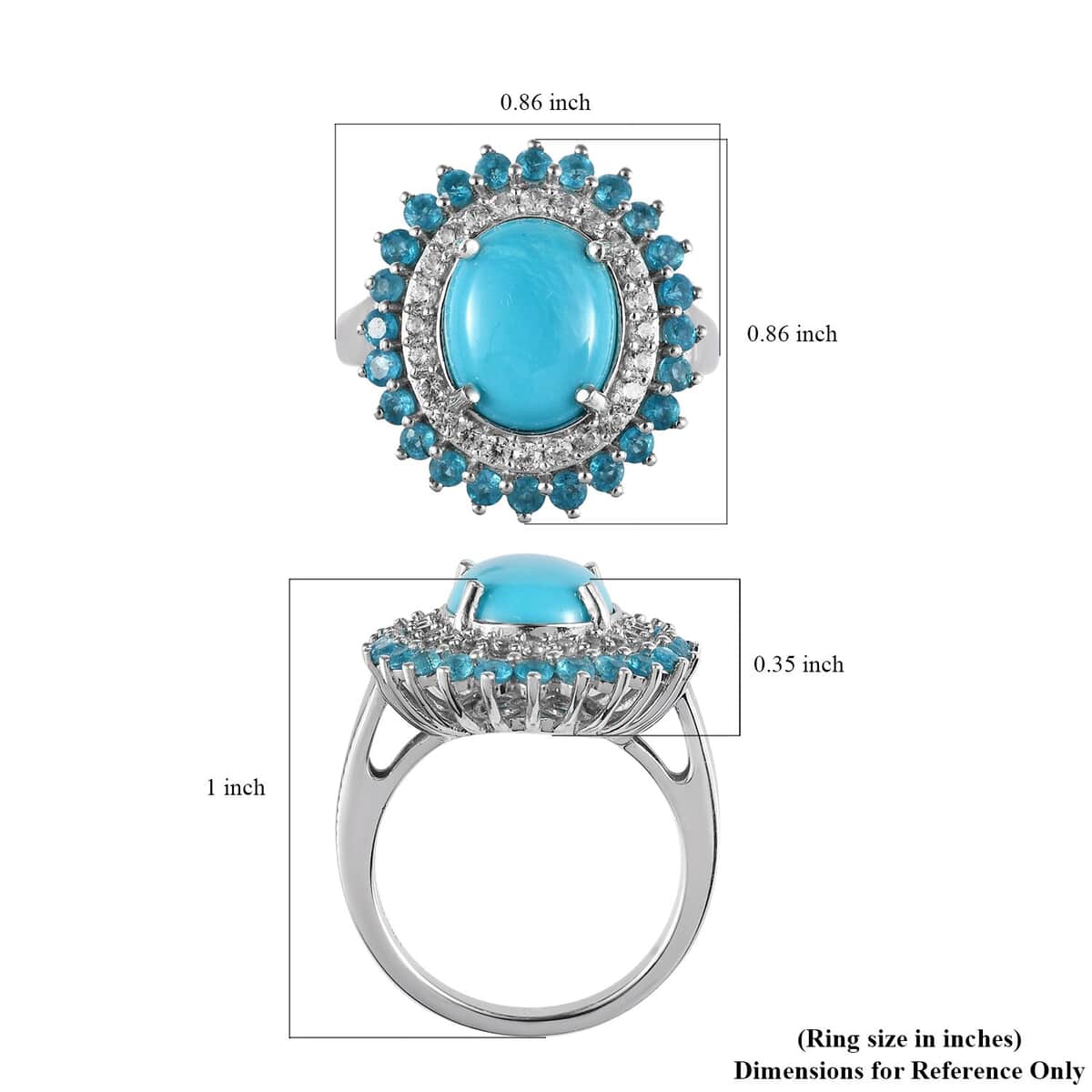 American Natural Sleeping Beauty Turquoise and Multi Gemstone Double Halo Ring in Platinum Over Sterling Silver 4.50 ctw image number 5