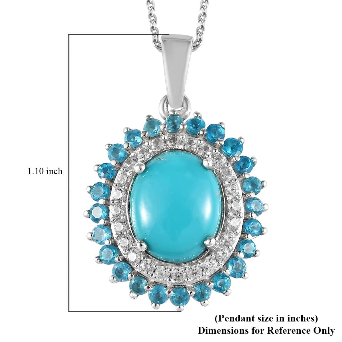 Sleeping Beauty Turquoise and Multi Gemstone Double Halo Pendant Necklace 20 Inches in Platinum Over Sterling Silver 4.50 ctw image number 5