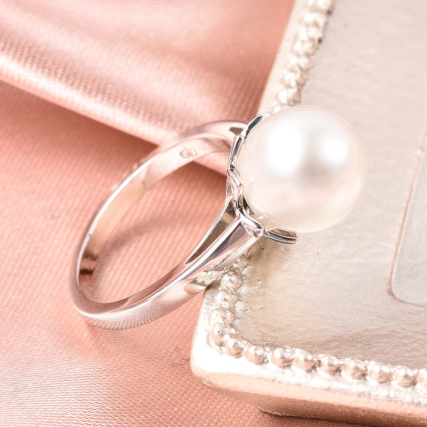 Galatea Bible Pearl Collection with Momento Technology South Sea White Cultured Pearl 10-11mm Ring in Sterling Silver (Size 10.0)