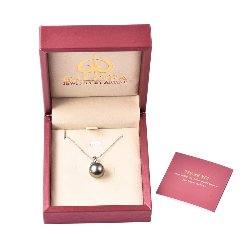 Galatea Bible Pearl Collection with Momento Technology Tahitian Cultured Pearl 11-12mm Pendant Necklace 18 Inches in Sterling Silver