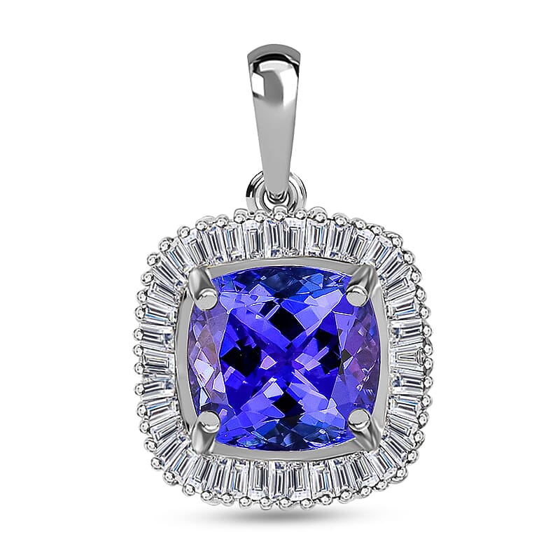 Rhapsody AAAA Tanzanite and E-F VS Diamond 2.40 ctw Halo Pendant without Chain in 950 Platinum
