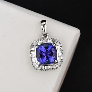 Rhapsody AAAA Tanzanite and E-F VS Diamond 2.40 ctw Halo Pendant without Chain in 950 Platinum