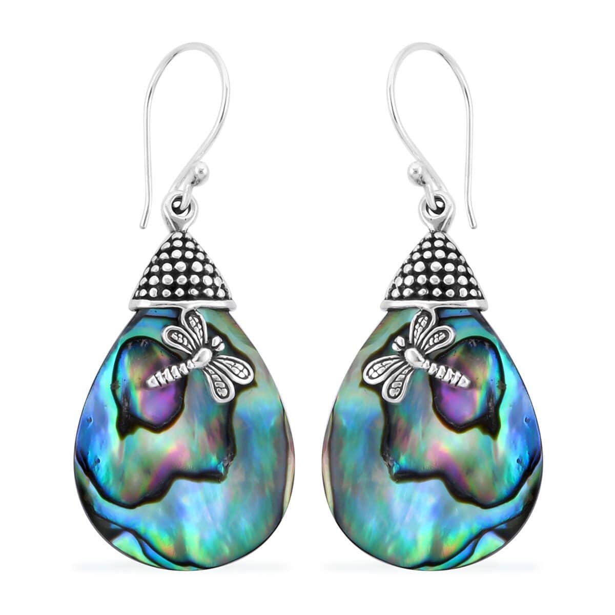 Abalone Shell Dragonfly Earrings in Sterling Silver image number 0