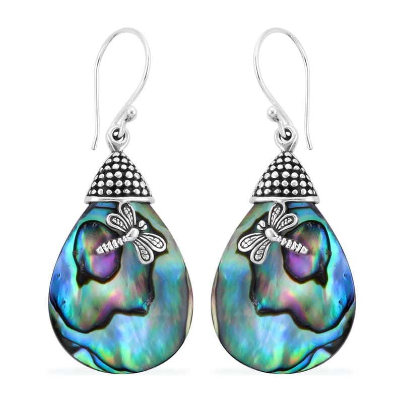 Abalone Shell Dragonfly Earrings in Sterling Silver