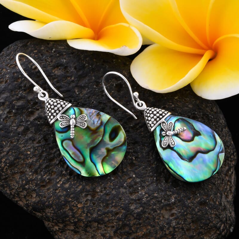 Abalone Shell Dragonfly Earrings in Sterling Silver