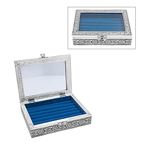 Handcrafted Aluminum Blue Velvet Interior Glass Top Jewelry Box
