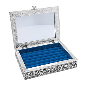 Handcrafted Aluminum Blue Velvet Interior Glass Top Jewelry Box