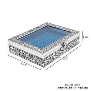 Handcrafted Aluminum Blue Velvet Interior Glass Top Jewelry Box