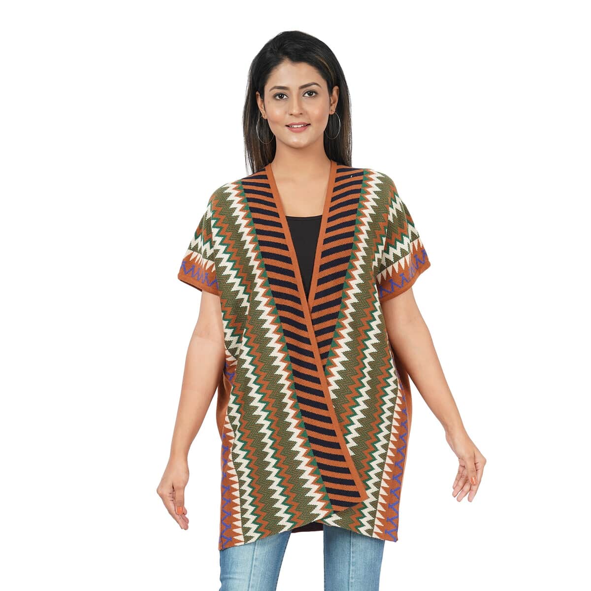Passage 100% Acrylic Knit Chevron and Stripe Pattern Orange Sweater Vest image number 0