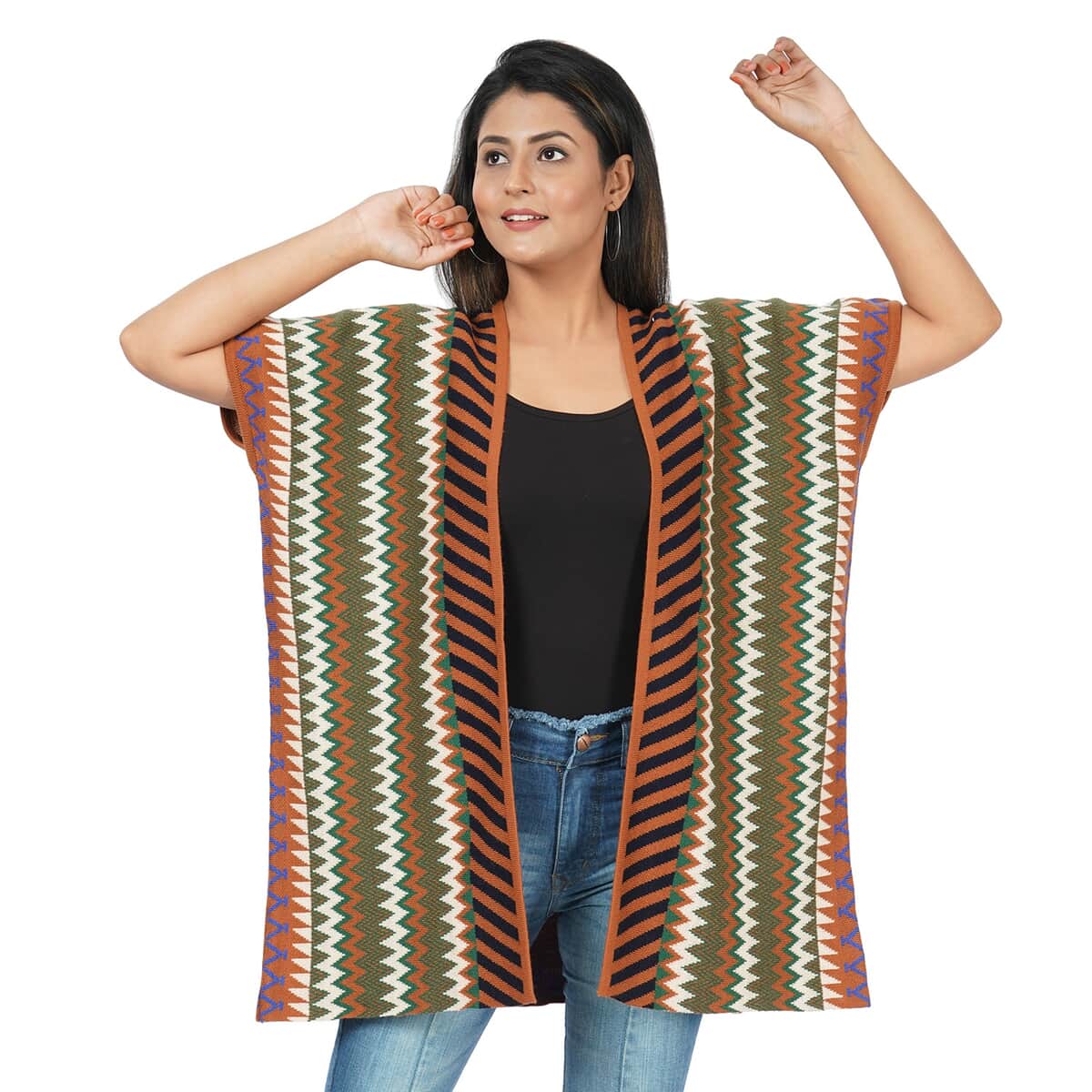 Passage 100% Acrylic Knit Chevron and Stripe Pattern Orange Sweater Vest image number 1