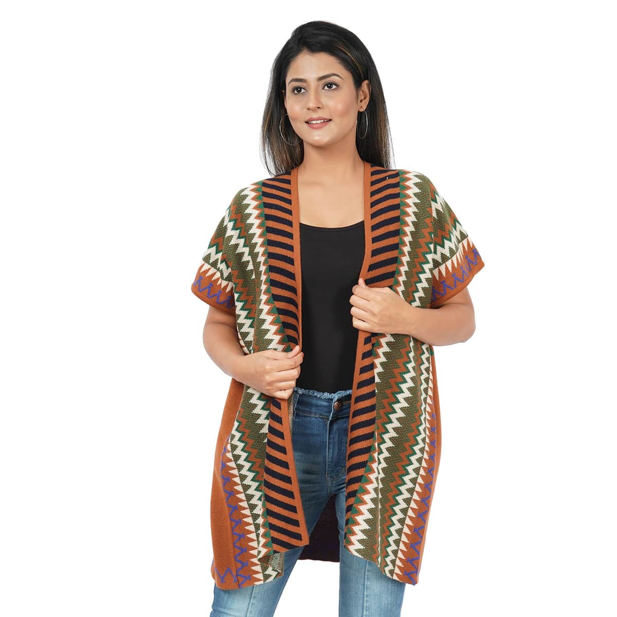 PASSAGE 100% Acrylic Knit Orange Chevron and Stripe Pattern Sweater Vest image number 2