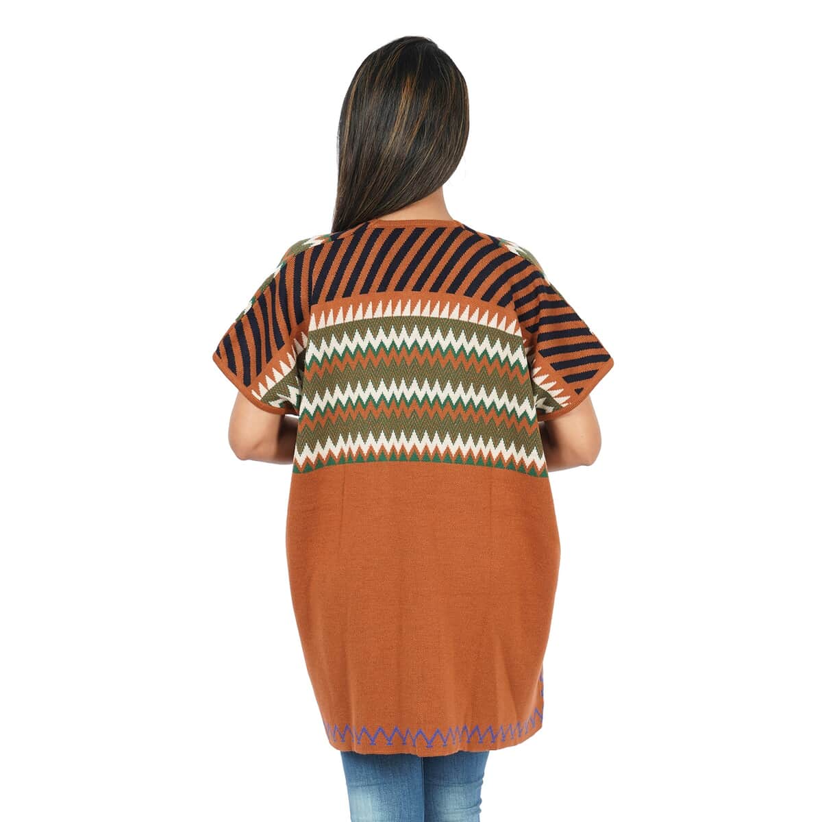 Passage 100% Acrylic Knit Chevron and Stripe Pattern Orange Sweater Vest image number 3