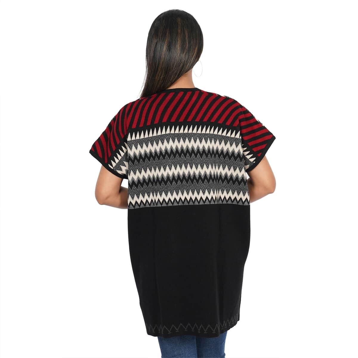Passage 100% Acrylic Knit Red Chevron and Stripe Pattern Sweater Vest image number 1