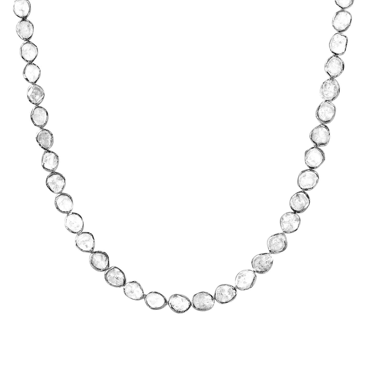 Polki Diamond Tennis Necklace 18 Inches in Platinum Over Sterling Silver 14.00 ctw image number 0