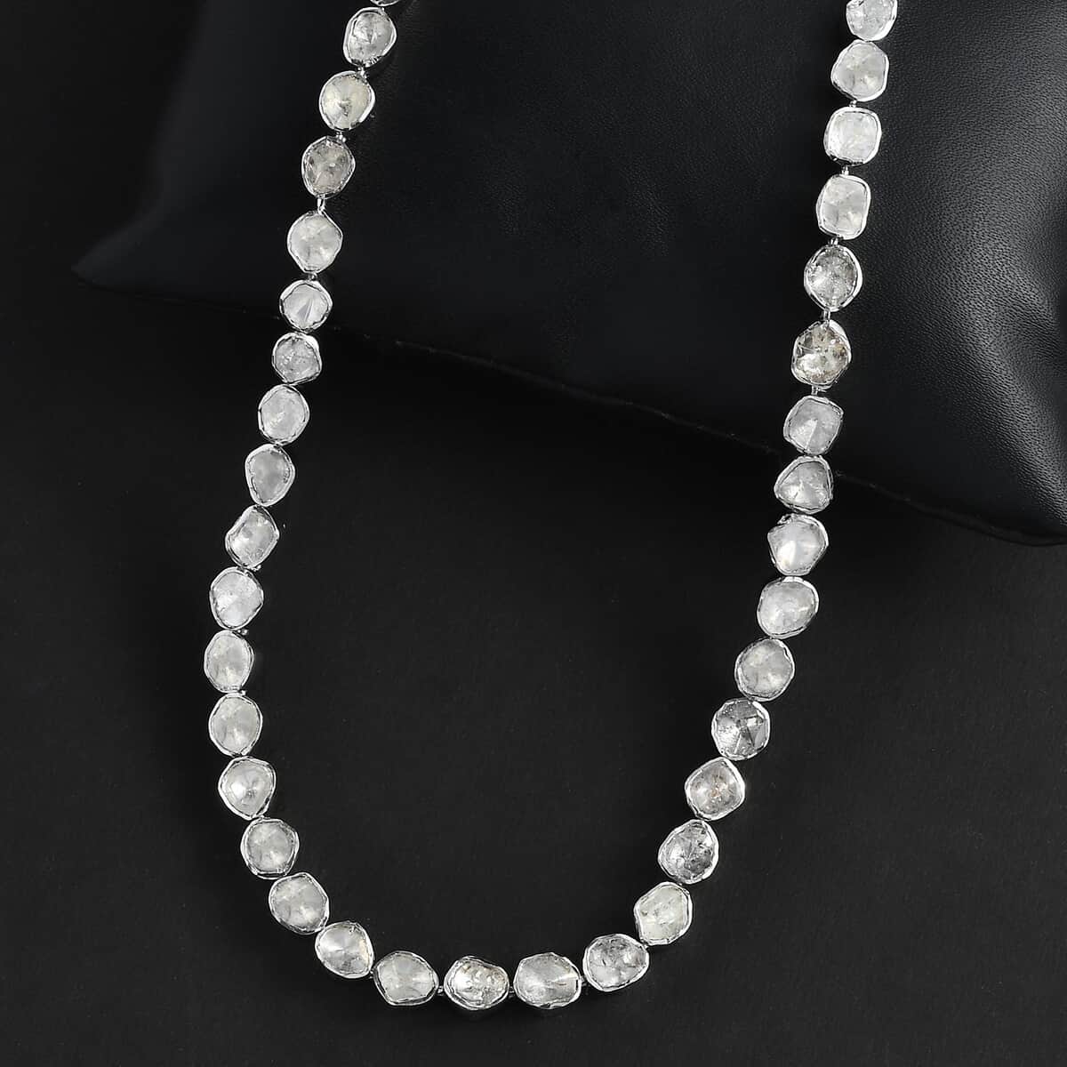 Polki Diamond Tennis Necklace 18 Inches in Platinum Over Sterling Silver 14.00 ctw image number 1